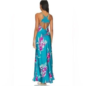 FREE PEOPLE Forever Yours Floral Satin Maxi Slip Dress / River Combo M